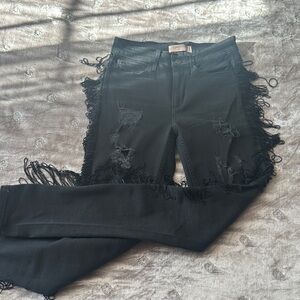 Guess Original High-waisted Fringed Black Distressed Skinny Jeans